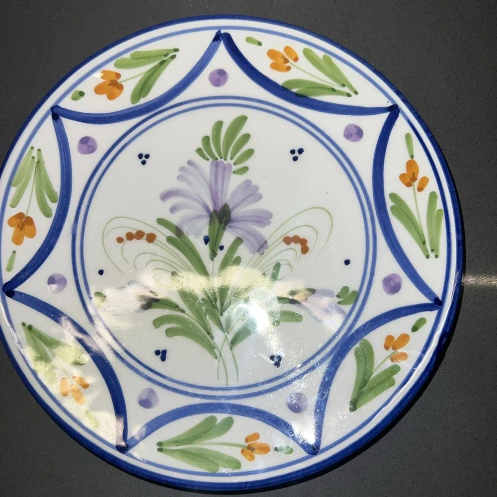 Manises Plate Set (2) Handmade Vintage Flower